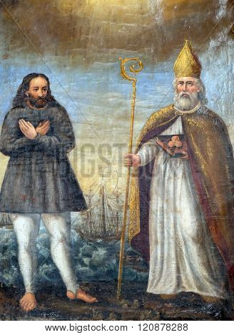 VUGROVEC, CROATIA - OCTOBER 02: Saint Nicholas altarpiece in the Church of Saint Saint Michael in Vugrovec, Croatia on October 02, 2015
