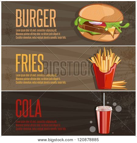 Fast Food Vector Banners With Burger,fried Potatoes And Cola