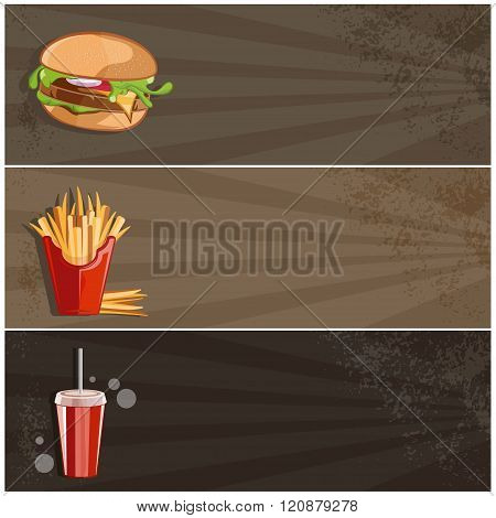 Fast Food Vector Banner With Burger,fries And Cola