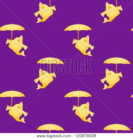 Fish with umbrella seamless pattern