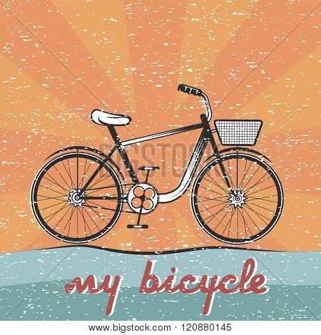 Grunge Retro Vector Illustration Of  Bicycle . Concept Of Graphic Clipart Work