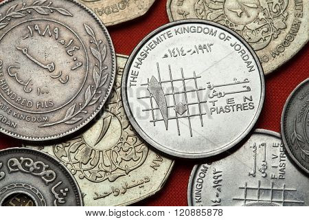 Coins of Jordan. Jordanian 10 piastres (qirsh) coin. 