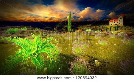 Castle towering 9ver lavender fields