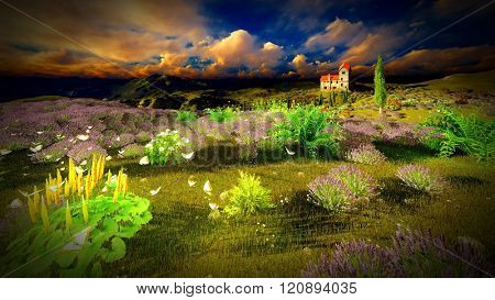 Castle towering 9ver lavender fields