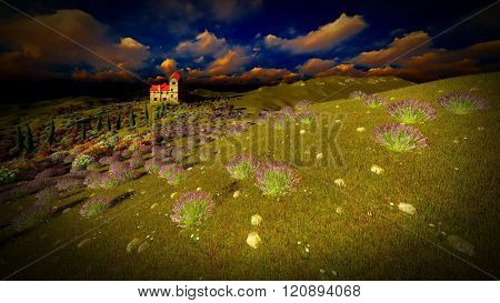 Castle towering 9ver lavender fields