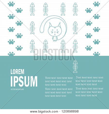 Vector Background Cat And Traces The Bare Bones Of Fish