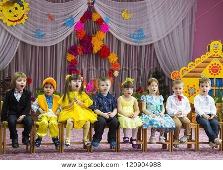 LUTSK UKRAINE - MARCH 02 - Children 8 March event in nursery school in Lutsk on March 02 2016.