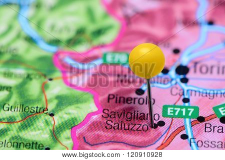 Saluzzo pinned on a map of Italy