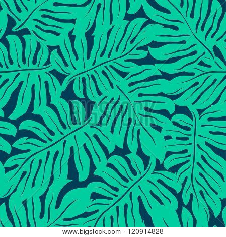 Monstera Tropical Leaf In A Seamless Pattern