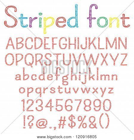 Spriped  font. Alphabet, numbers, punctuation marks. One letter, one compound path. Easy to change c
