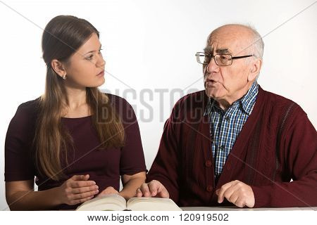 Woman Helps Senior Man