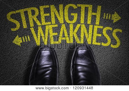 Top View of Business Shoes on the floor with the text: Strength - Weakness