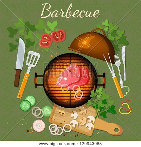 Bbq Grill Party Picnic Grilled Meat Top View
