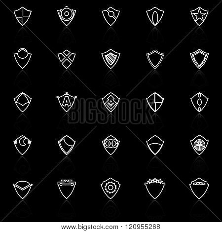 Design shield line icons with reflect on black background stock vector