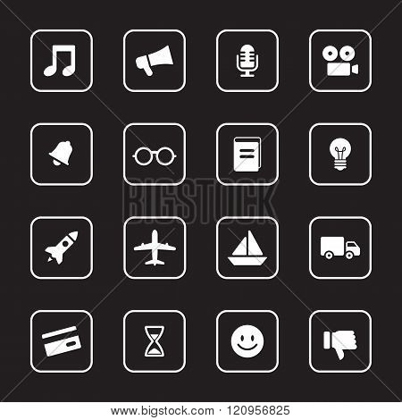 White Flat Icon Set 5 With Rounded Rectangle Frame