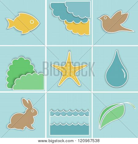 Flat elements of nature. Earth. Water. Air