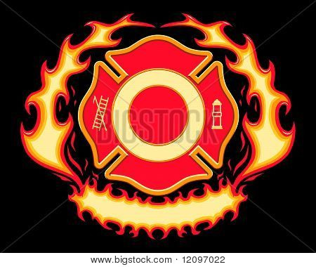 Feuerwehrmann Kreuz mit flammenden Banner