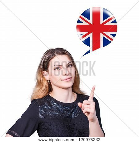 Woman point on the bubble with german flag