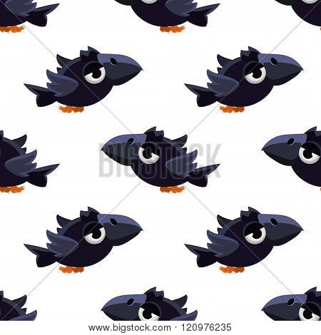 Cute Black Crow Seamless Pattern