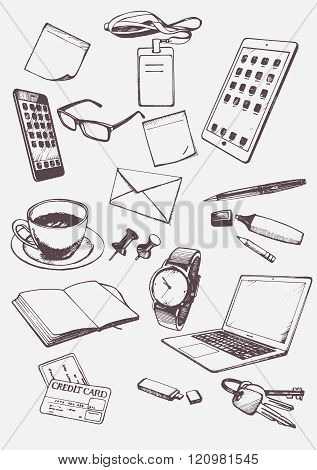 Set of hand drawn objects for business people.