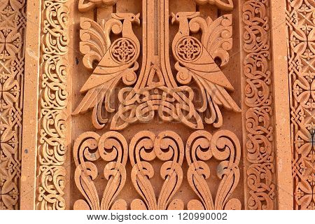 khachkar pattern on volcanic tuff texture traditional Armenian