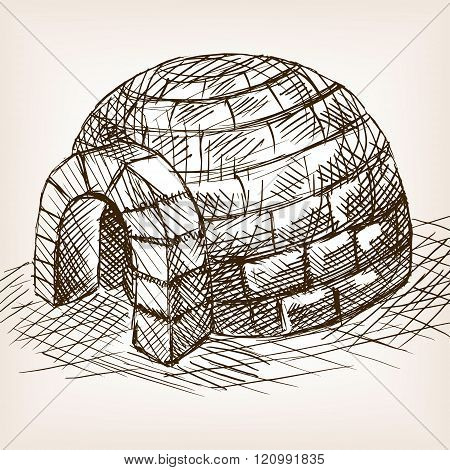 Igloo snow house hand drawn sketch vector