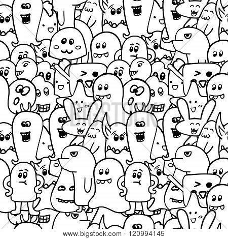 Doodle vector seamless pattern with monsters.