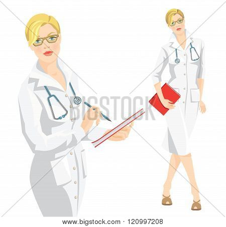 Blond woman in medical gown