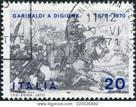 ITALY - CIRCA 1970: A stamp printed in Italy, shows the Garibaldi at Battle of Dijon, circa 1970