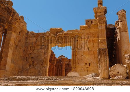 Baalbek Ancient city in Lebanon.Heliopolis temple complex.near the border with Syria.remains