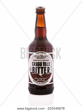 SWINDON, UK - DECEMBER 17, 2017: Little Valley brewery Cragg Vale Bitter, Bold and Malty Organic beer brewed in Yorkshire.