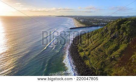 Aerial view of Burleigh Heads Gold Coast at sunrise