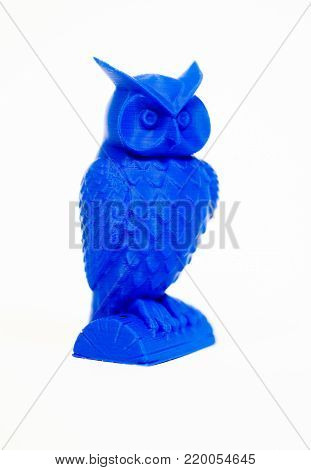 Abstract object of blue color printed by 3d printer isolated on white background. Fused deposition modeling, FDM. Progressive modern additive technology. Concept of 4.0 industrial revolution