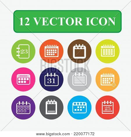 Calendar vector icon. Set of white icons for web.