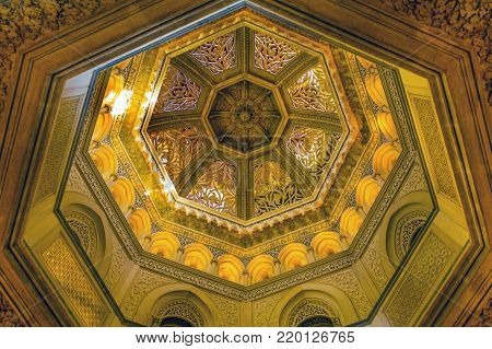 MONSERRATE, PORTUGAL - October 3, 2017: The central dome of the Monserrate Palace, an exotic palatial villa located near Sintra, Portugal