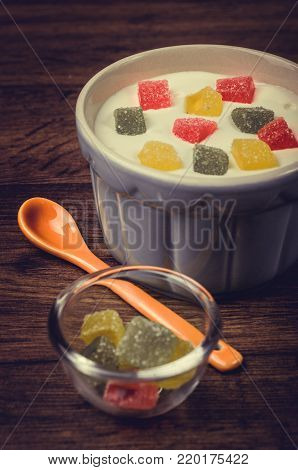 Sweet meal from milk.food concept at the litchen