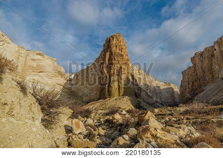 Beautiful mountain canyon in the desert. Boszhira in Ustyurt plateau, Kazakhstan.