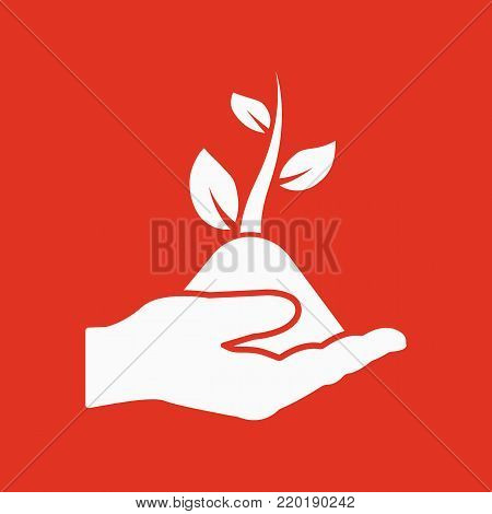 Hand holding sprout icon. Plant, organic, ecology, biology, spring symbol. Flat design. Stock - Vector illustration