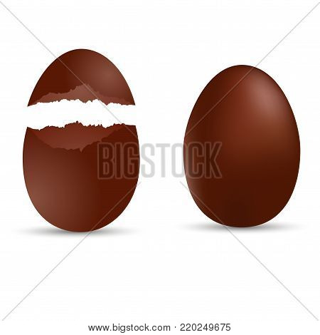 Brown sweet chocolate egg. Broken egg. Vector.