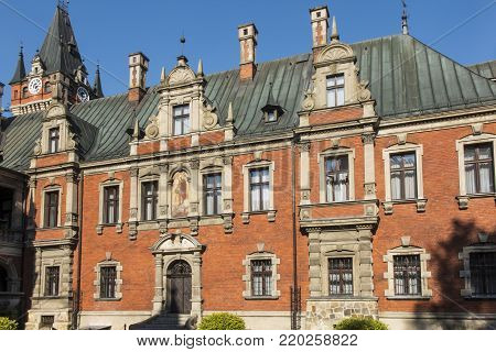 Palace in Plawniowice - old landmark in Poland. Upper Silesia region.