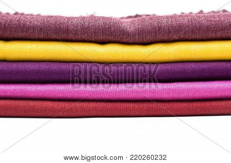 Colorful female tippet scarf isolated on white background. Textile abstract background.