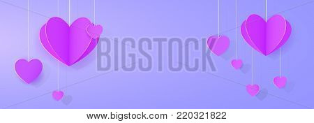 Purple heart-shaped festoon banner template for design