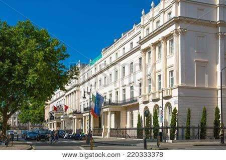 London, UK - August 25, 2017: City of Westminster, Belgrave residential area. Luxury property in the centre of London.