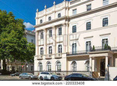 London, UK - August 25, 2017: City of Westminster, Belgrave residential area. Luxury property in the centre of London.