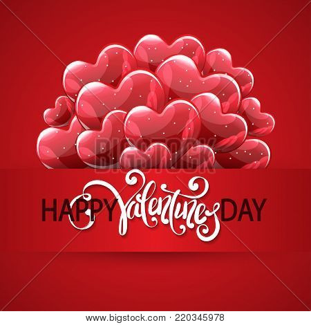 Vector romantic holiday illustration of red helium glossy balloon hearts, 