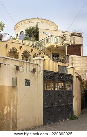 NAZARETH, ISRAEL - DECEMBER 18: building of International centre Mary of Nazareth located in the centre of the old city in Nazareth, Israel on december 18, 2017