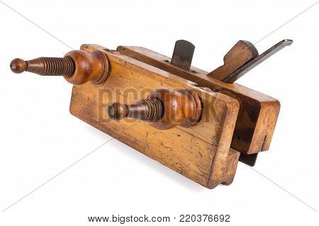 Old carpenter tool wood Plane on a white background