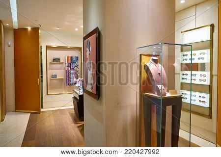 MILAN ITALY - CIRCA NOVEMBER, 2017: inside Bulgari shop in Milan-Malpensa airport. Bulgari is an Italian jewelry and luxury goods brand.
