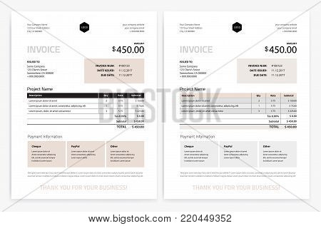 Elegant invoice template design vector - grey beige color - business letter A4 size