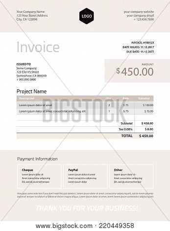 Elegant invoice template design vector - grey beige color - business